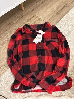 T.J.Maxx Red and Black Buffalo Plaid Button-Up Lounge Shirt